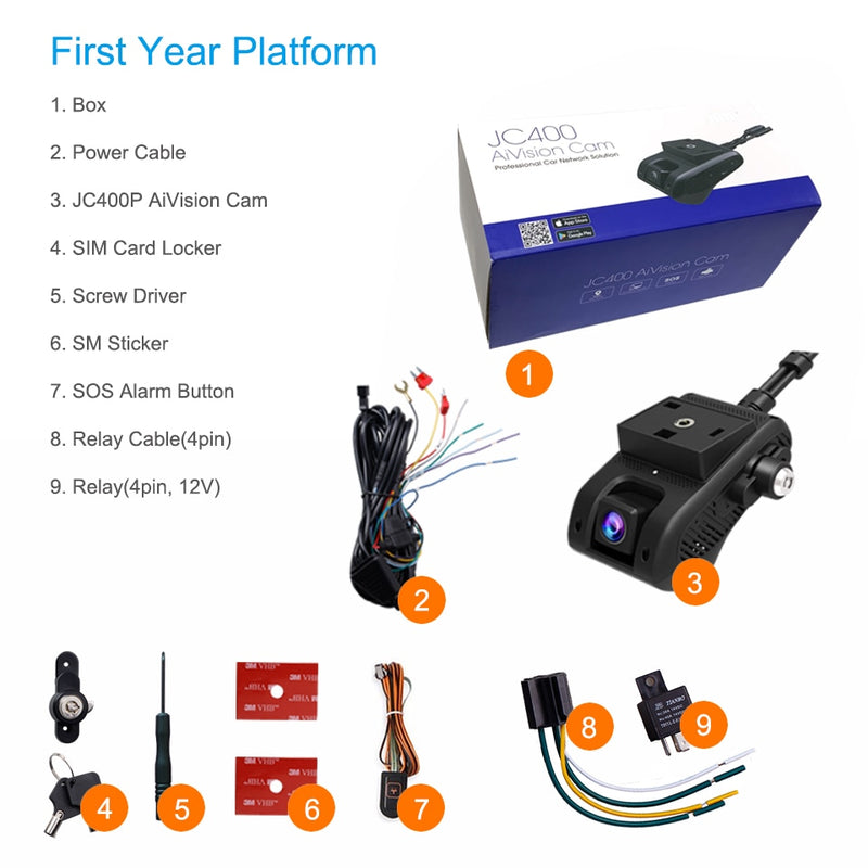 Jimi JC400P 4G Car Camera With Live Stream1080P Dual Cameras GPS Tracking Wifi Hotspot Multiple Alarms DVR Dash Cam Free APP Web