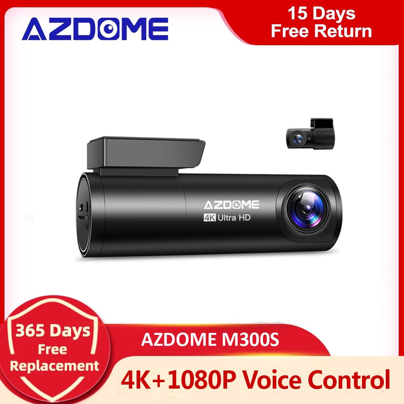AZDOME M300S Car Recorders 4K+1080P Rear Camera (Free 64G TF) 800MP Lens GPS Wifi Car DVR Voice Control  Dash Cam Night Vision