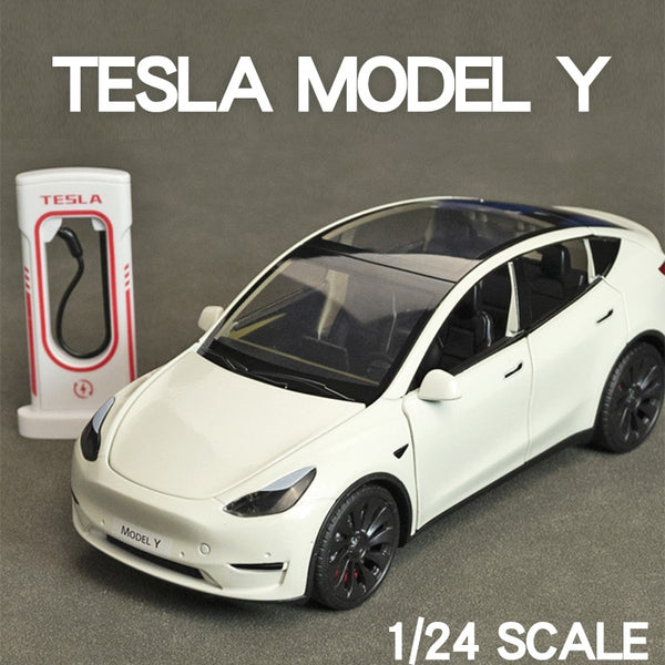 1:24 Scale Tesla Model Y Roadster Alloy Model Car Metal Diecast Vehicle Toy Models Collection Simulation Sound Light Toy For Kid