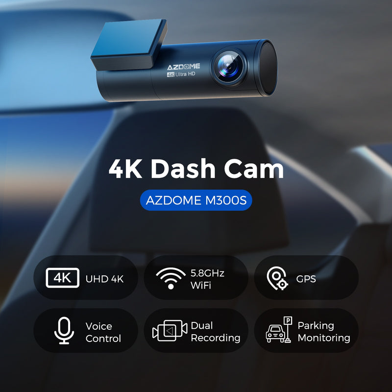AZDOME M300S Car Recorders 4K+1080P Rear Camera (Free 64G TF) 800MP Lens GPS Wifi Car DVR Voice Control  Dash Cam Night Vision