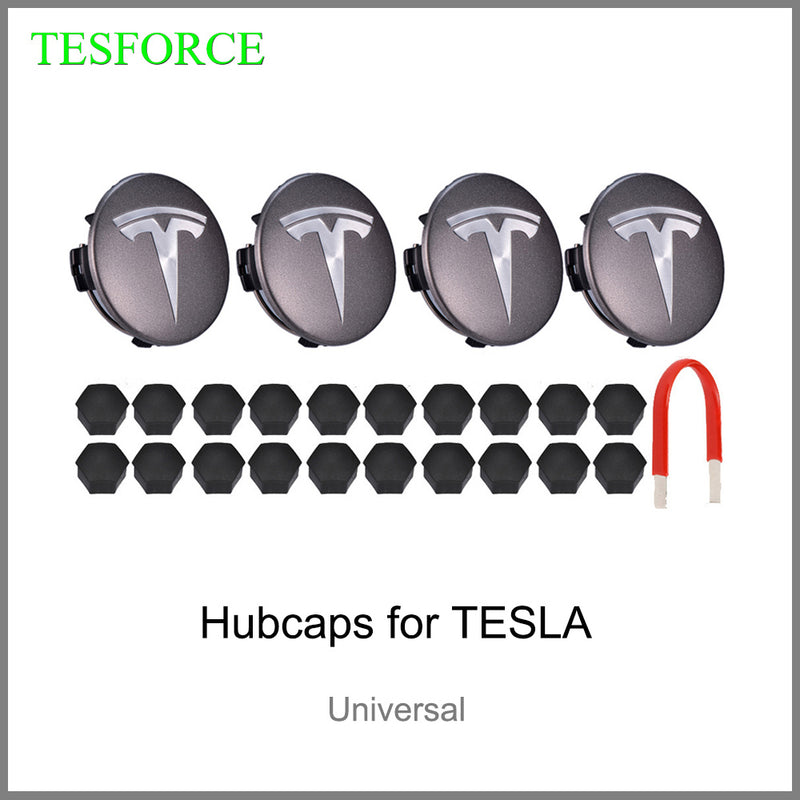 Tesla Logo Center Wheel Hub Cap Kit for Tesla Model S 3 X Y - Center Cap Set Includes 20 Wheel Lug Nut Cover Kit