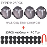 Tesla Logo Center Wheel Hub Cap Kit for Tesla Model S 3 X Y - Center Cap Set Includes 20 Wheel Lug Nut Cover Kit