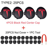 Tesla Logo Center Wheel Hub Cap Kit for Tesla Model S 3 X Y - Center Cap Set Includes 20 Wheel Lug Nut Cover Kit