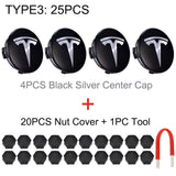 Tesla Logo Center Wheel Hub Cap Kit for Tesla Model S 3 X Y - Center Cap Set Includes 20 Wheel Lug Nut Cover Kit