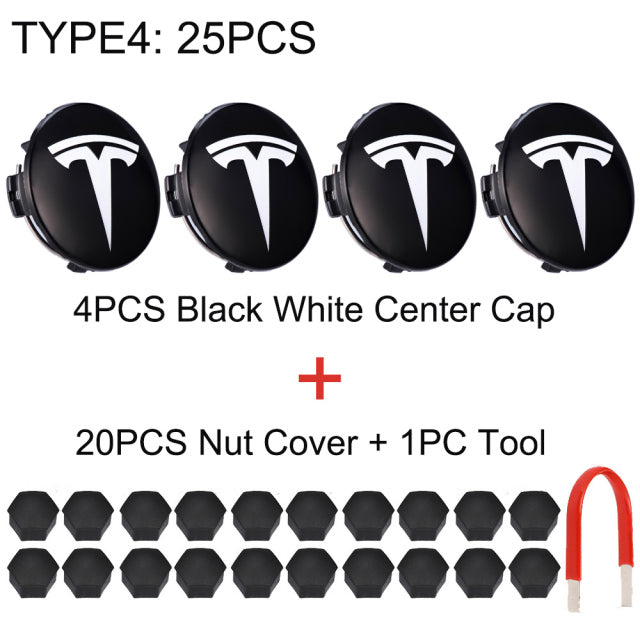 Tesla Logo Center Wheel Hub Cap Kit for Tesla Model S 3 X Y - Center Cap Set Includes 20 Wheel Lug Nut Cover Kit